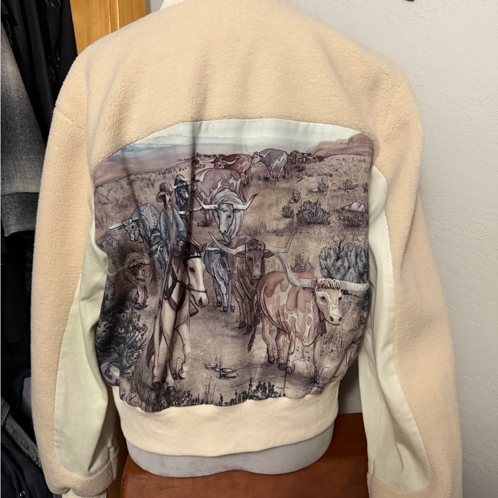 Double D Ranch Cream and Beige Western Print Bomber Jacket - Picture 2 of 5